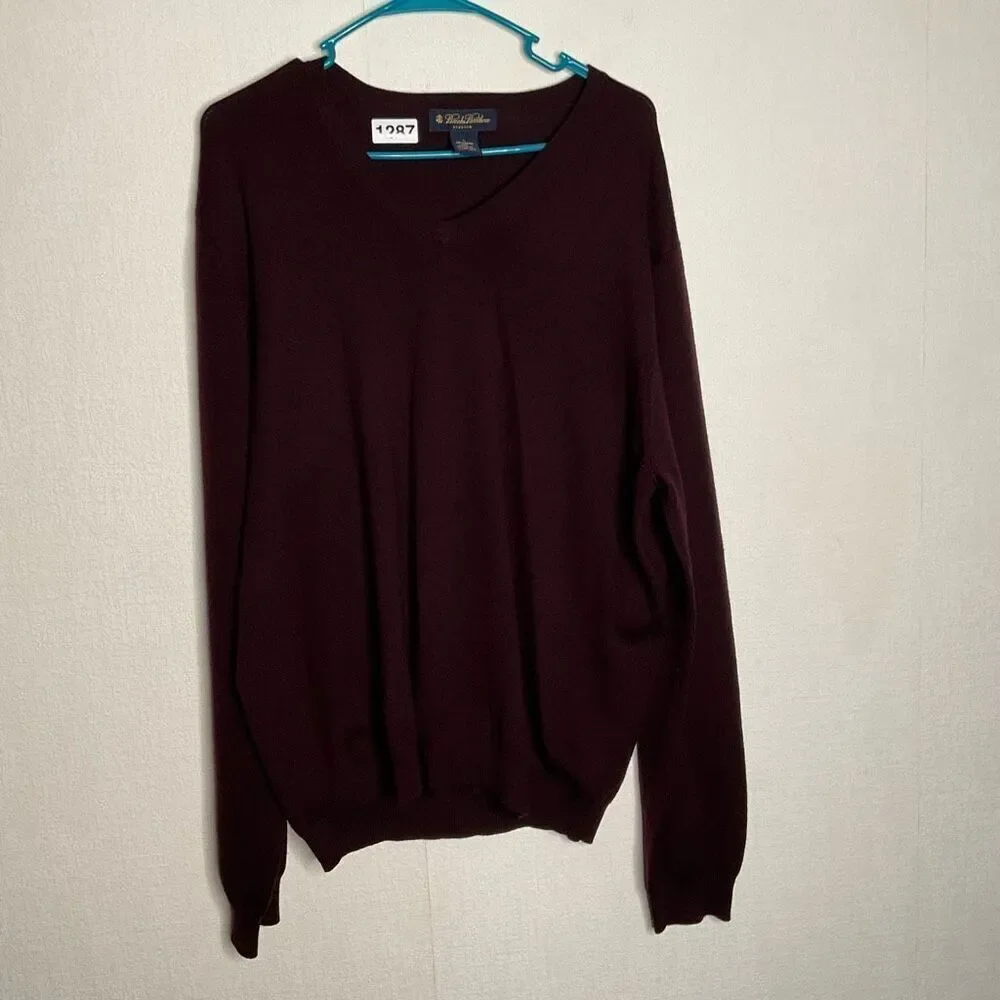 Brooks Brothers Large Men’s Pullover V-Neck Pecan/Chestnut Brown Wool Sweater L‎